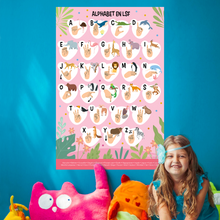 Charger l&#39;image dans la galerie, Affiche - Alphabet en LSF pour enfants (rose)
