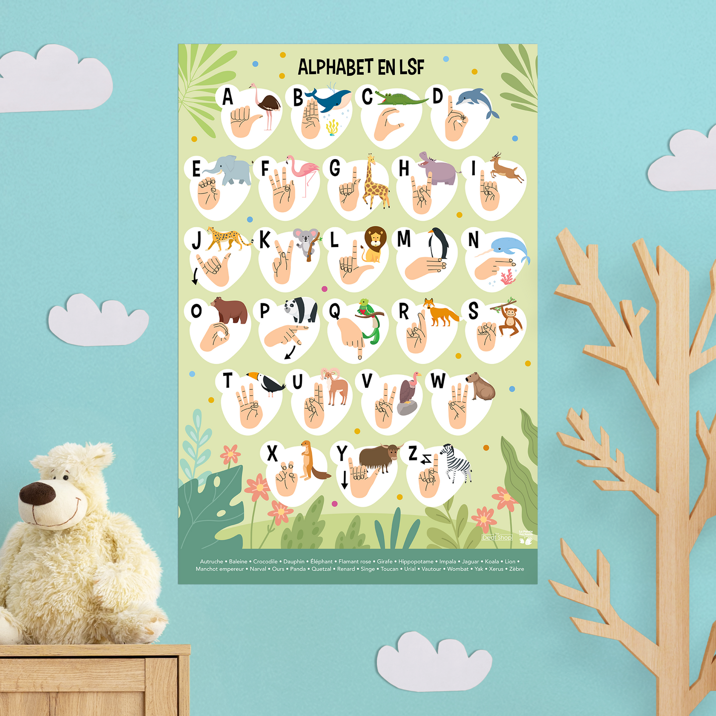 Affiche - Alphabet en LSF pour enfants (vert)